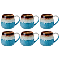 Leaf & Bean Roma Reactive Glaze Mug 500ml Blue & Brown - 6 Piece Set