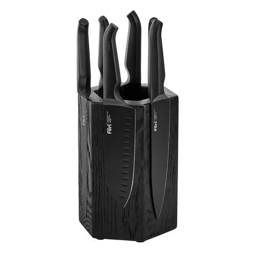 Furi Pro Jet Black Magnetic Hexagonal 7 Piece Knife Block Set - 7pc