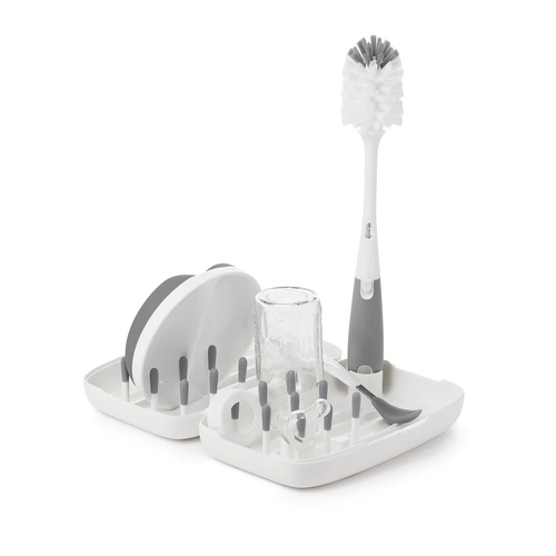 OXO Tot On the Go Drying Rack & Bottle Brush Set - Grey Bottles Feeding Cups 62146300