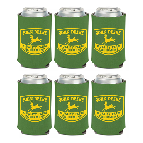 John Deere Can Cooler / Stubbie Holder 12oz Green Retro Farm Logo Set of 6