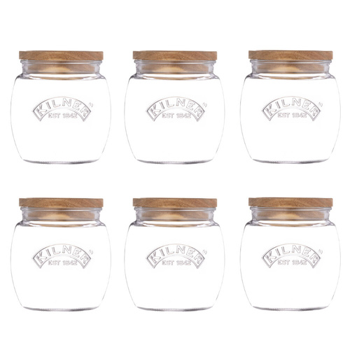 Kilner Universal Storage Jar with Acacia Lid - 850ml Set of 6