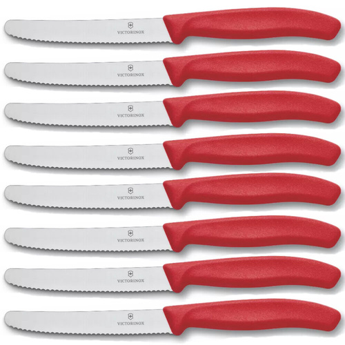 Victorinox Steak & Tomato 11cm Knife Pistol Grip Set x 8 Knives - Red