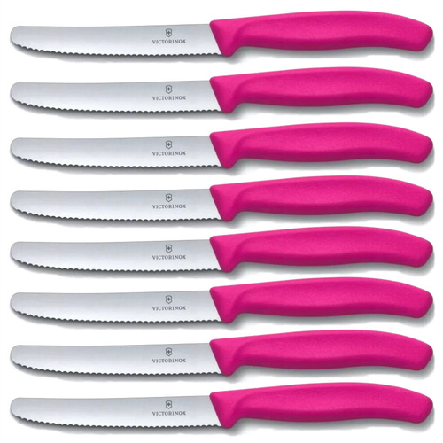 Victorinox Steak & Tomato 11cm Knife Pistol Grip Set x 8 Knives - Pink