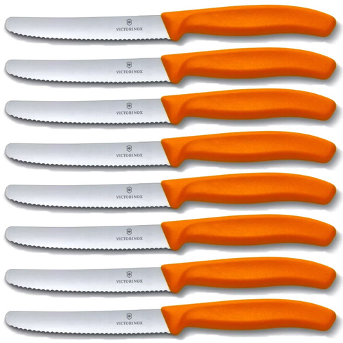 Victorinox Steak & Tomato 11cm Knife Pistol Grip Set x 8 Knives - Orange