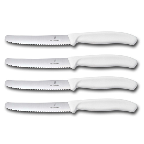 Victorinox Steak & Tomato 11cm Knife Pistol Grip Set x 4 Knives - White