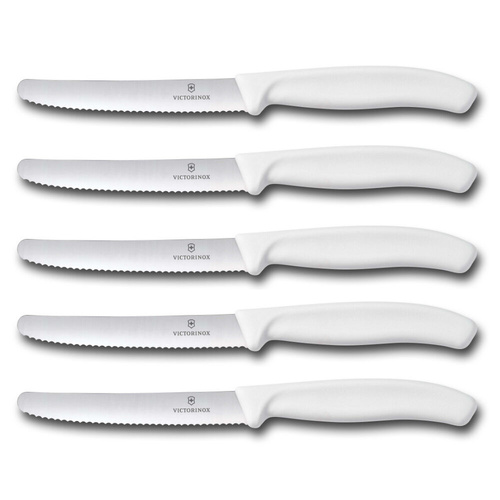 Victorinox Steak & Tomato 11cm Knife Pistol Grip Set x 5 Knives - White