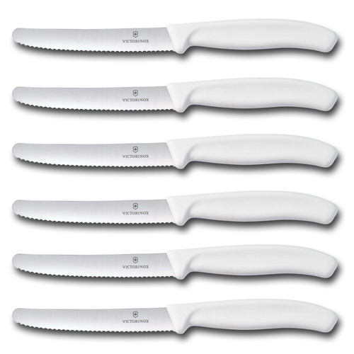 Victorinox Steak & Tomato 11cm Knife Pistol Grip Set x 6 Knives - White