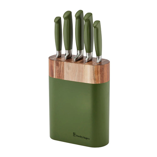 Stanley Rogers Acacia Olive Oval 6 Piece Knife Block Set 6pc