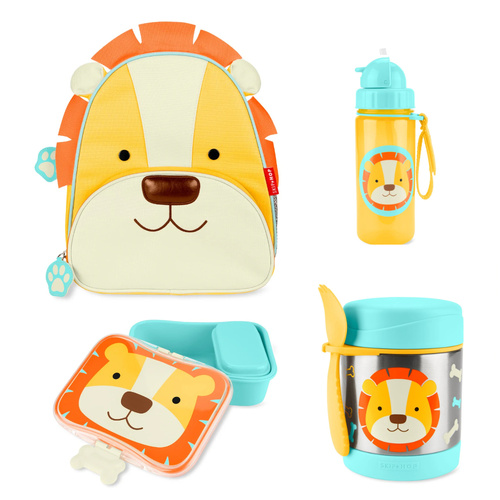 Skip Hop Zoo Backpack + Food Jar + Lunch Box + Drink Bottle 4pc Set - Lion