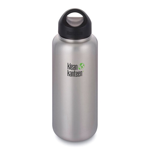 Klean Kanteen 40oz / 1182ml Wide Mouth Bottle W/ Loop Cap , Brushed Stainless