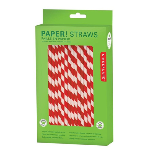 Kikkerland Red & White Stripe Paper Straws - Box of 144 