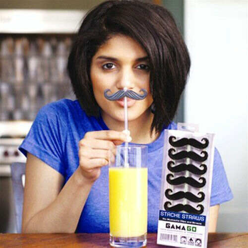 Moustache Stache Drink Straws Movember Bar - Set of 6 Mustache Clips