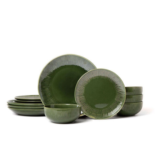 Mikasa Jardin 12pc Stoneware Dinner Set Green , Set of 12